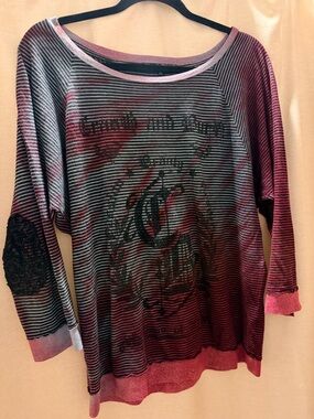 Crash & Burn Striped Raglan Long Sleeve Tee in Black and Pink